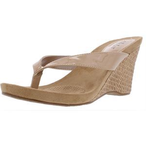 Style & Co. Womens Chick Beige Faux Leather Shoes Thongs Wedges Sandals NWT